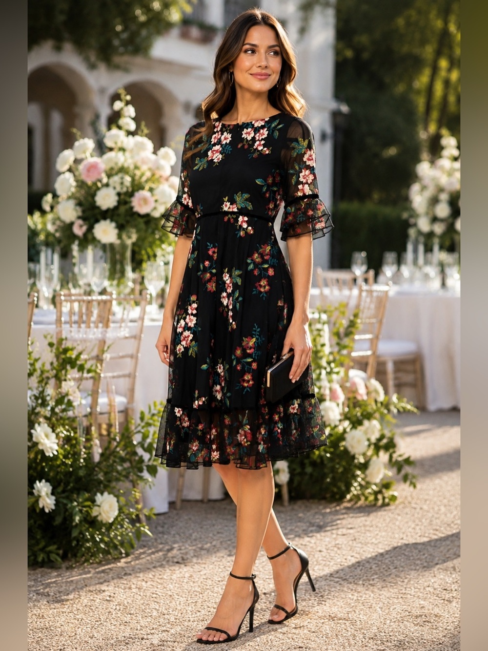Kiyonna Black Floral Embroidered Mesh Dress Fairycore Romantic Boho Ex Small